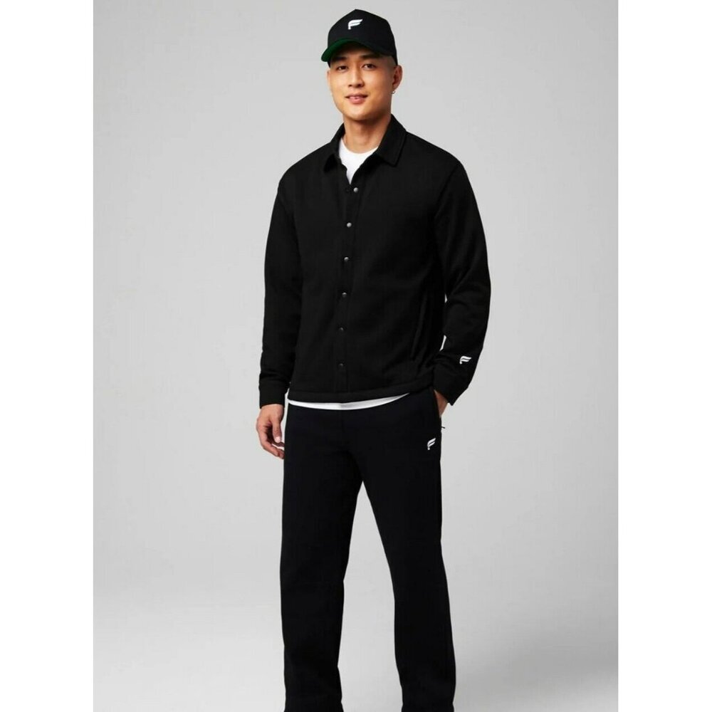 Fabletics Men’s Stretch Snap Shirt Jacket – Size M – Black Athleisure Style 🖤‎